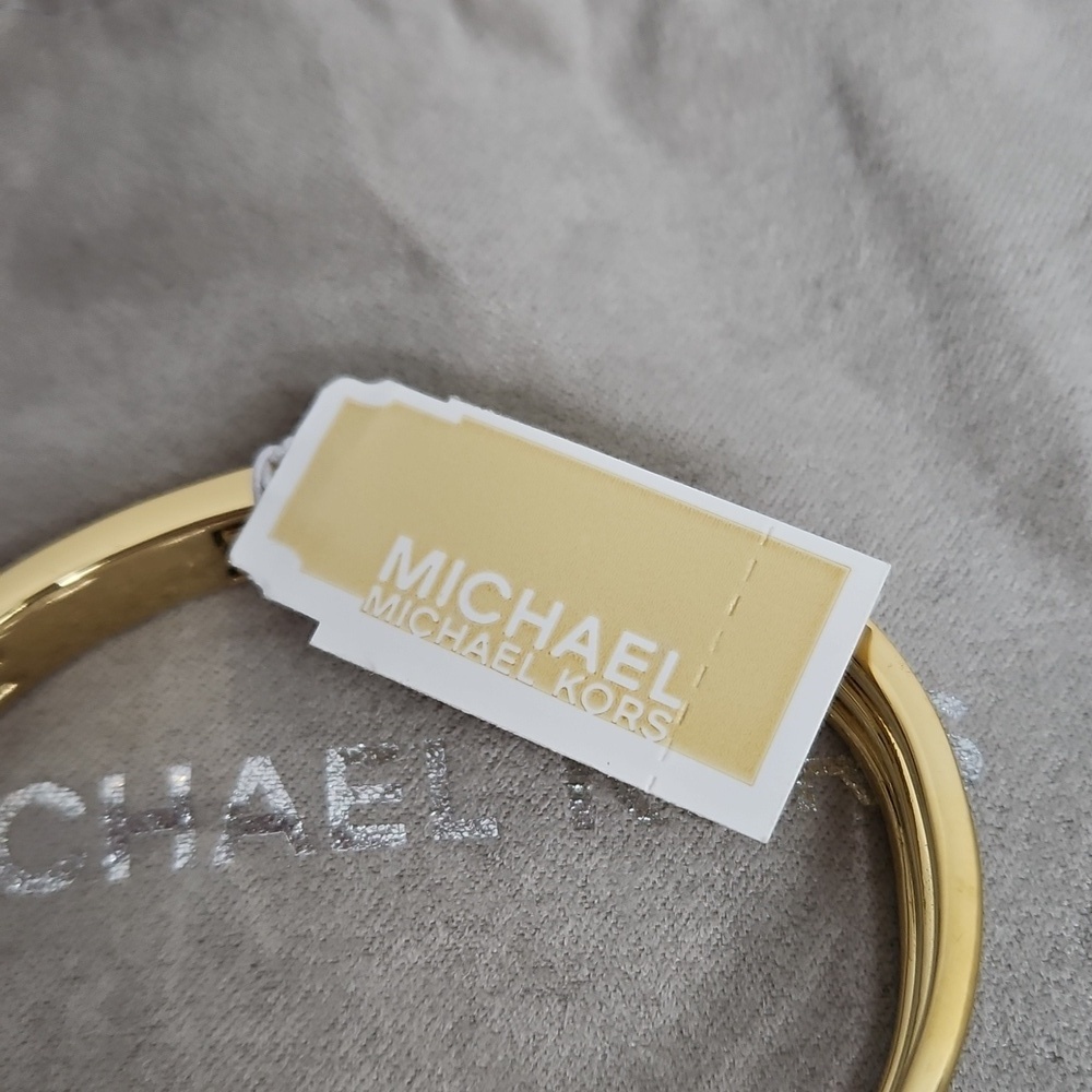 Michael Kors Gold Tone Pearl & Crystal Hinge Bracelet w/ Tags - Picture 5 of 8